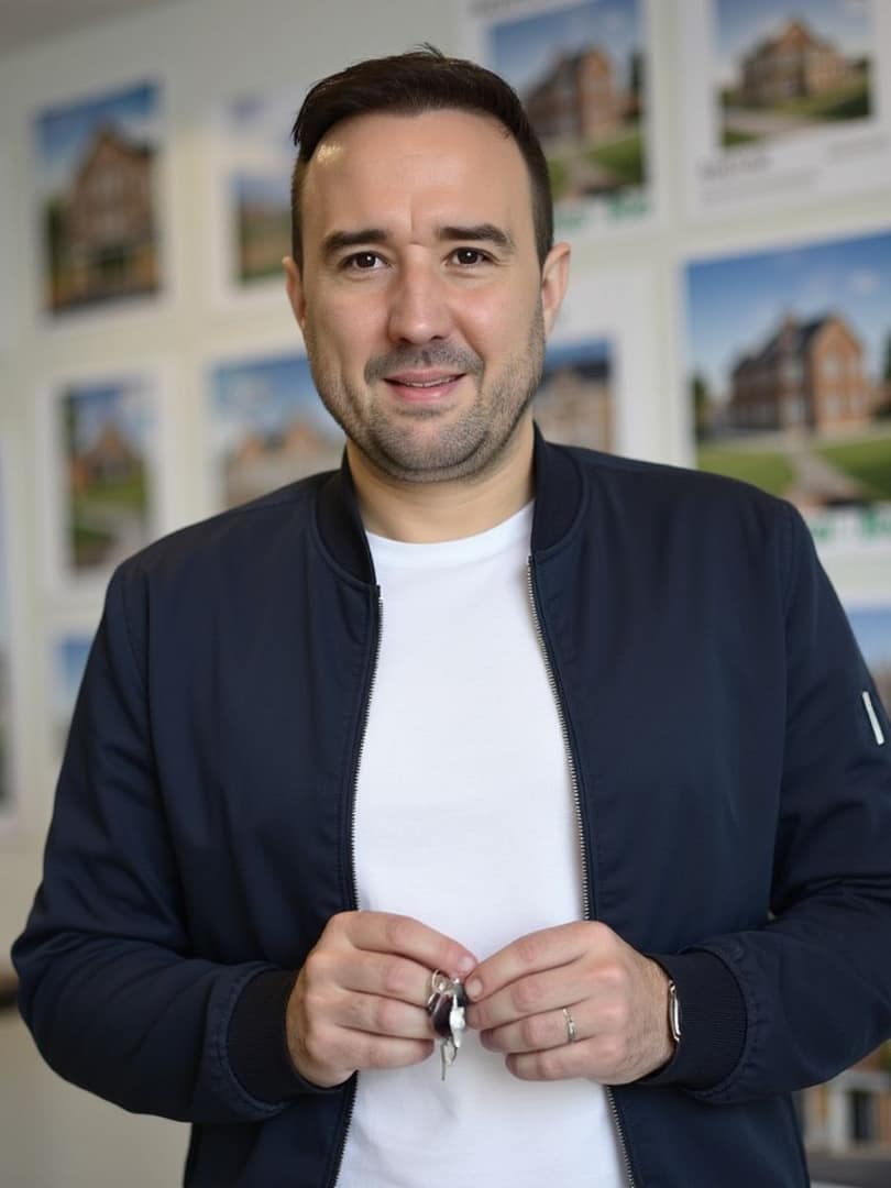 Christian Gottschling mit Wohnungsschlüssel nach dem Kauf einer Kapitalanlage in Essen