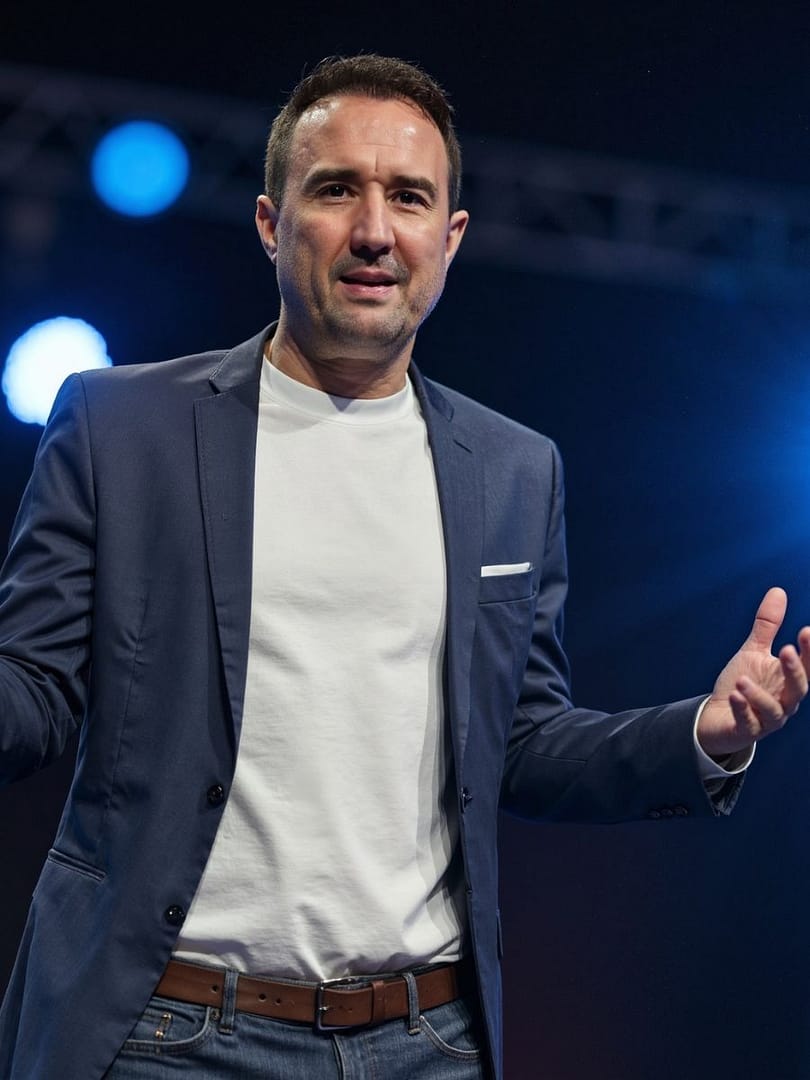 Christian Gottschling auf der Bühne vor Immobilienmaklern